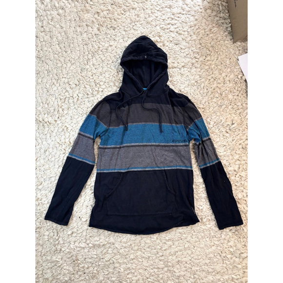 Rip Curl Other - Boy’s Rip Curl Hoodie L Black Blue Striped ls hooded tee